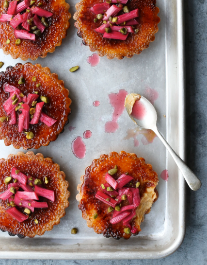 Cardamom & Crème Brûlée Tarts with Roasted Rhubarb